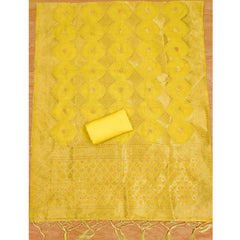 Mayawye Women's Banarasi Silk Printed Unstitched Salwar Suit Material With Dupatta (Yellow, 3Mtrs)