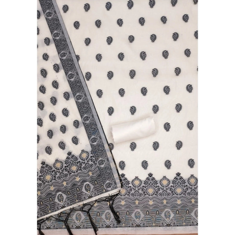 Mayawye Women's Banarasi Silk Printed Unstitched Salwar Suit Material With Dupatta (Black, 3Mtrs)