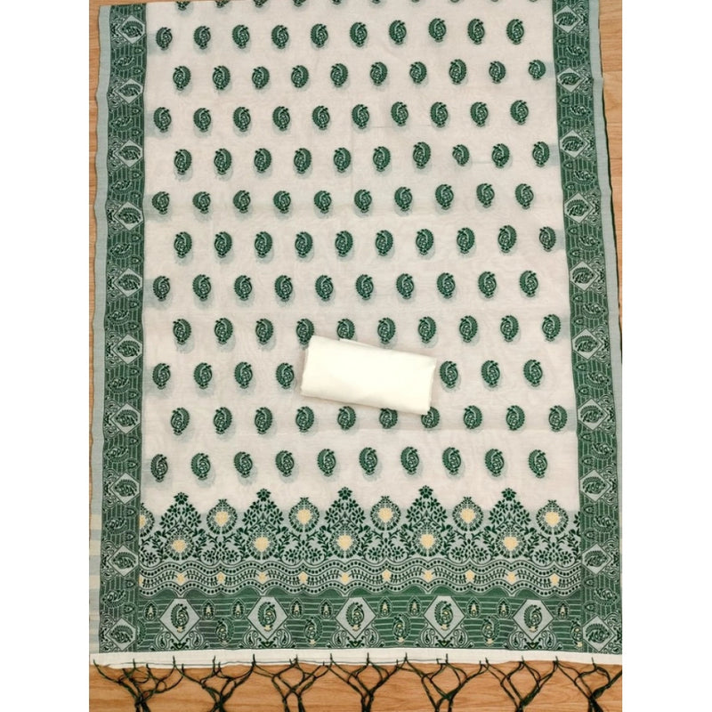 Mayawye Women's Banarasi Silk Printed Unstitched Salwar Suit Material With Dupatta (Bottle Green, 3Mtrs)