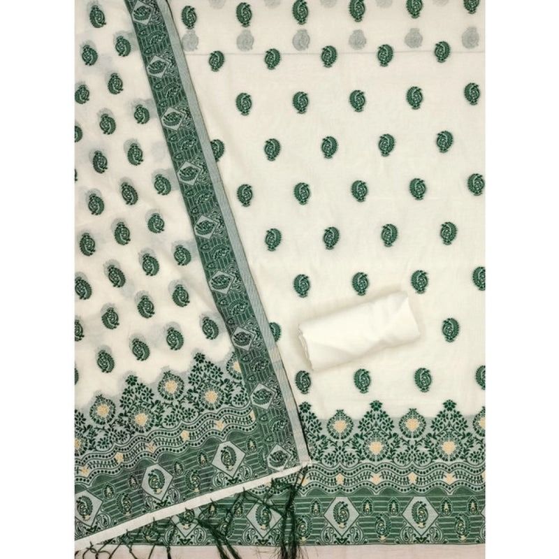 Mayawye Women's Banarasi Silk Printed Unstitched Salwar Suit Material With Dupatta (Bottle Green, 3Mtrs)