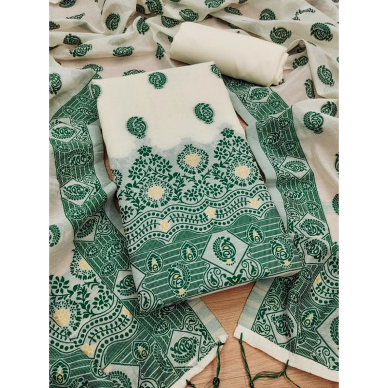 Mayawye Women's Banarasi Silk Printed Unstitched Salwar Suit Material With Dupatta (Bottle Green, 3Mtrs)