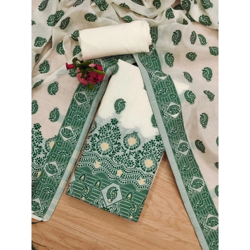 Mayawye Women's Banarasi Silk Printed Unstitched Salwar Suit Material With Dupatta (Bottle Green, 3Mtrs)