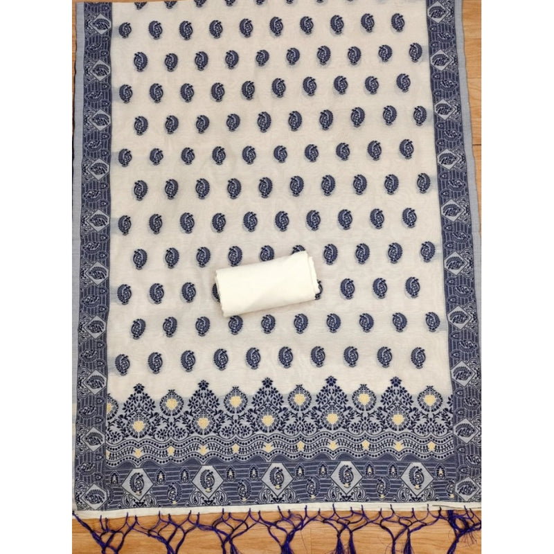 Mayawye Women's Banarasi Silk Printed Unstitched Salwar Suit Material With Dupatta (Navy Blue, 3Mtrs)