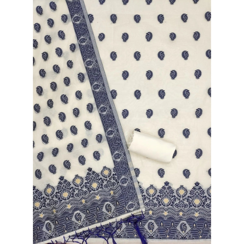 Mayawye Women's Banarasi Silk Printed Unstitched Salwar Suit Material With Dupatta (Navy Blue, 3Mtrs)