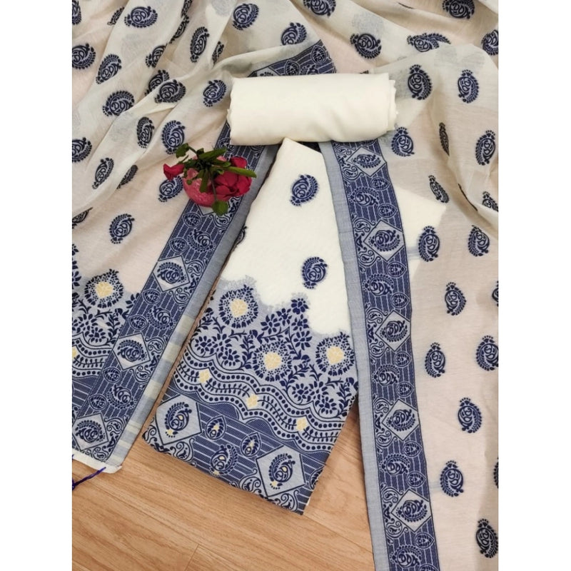 Mayawye Women's Banarasi Silk Printed Unstitched Salwar Suit Material With Dupatta (Navy Blue, 3Mtrs)
