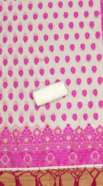 Mayawye Women's Banarasi Silk Printed Unstitched Salwar Suit Material With Dupatta (Pink, 3Mtrs)