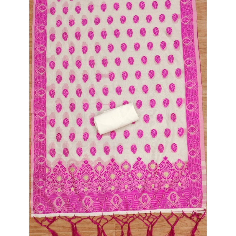 Mayawye Women's Banarasi Silk Printed Unstitched Salwar Suit Material With Dupatta (Pink, 3Mtrs)