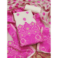 Mayawye Women's Banarasi Silk Printed Unstitched Salwar Suit Material With Dupatta (Pink, 3Mtrs)