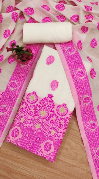 Mayawye Women's Banarasi Silk Printed Unstitched Salwar Suit Material With Dupatta (Pink, 3Mtrs)