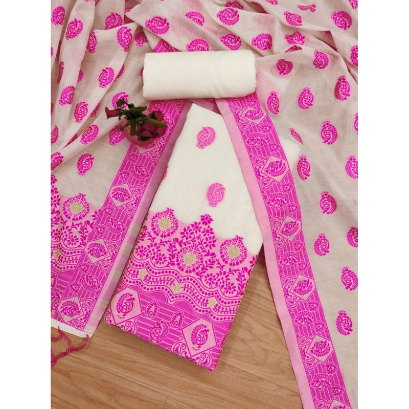 Mayawye Women's Banarasi Silk Printed Unstitched Salwar Suit Material With Dupatta (Pink, 3Mtrs)