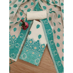 Mayawye Women's Banarasi Silk Printed Unstitched Salwar Suit Material With Dupatta (Teal, 3Mtrs)