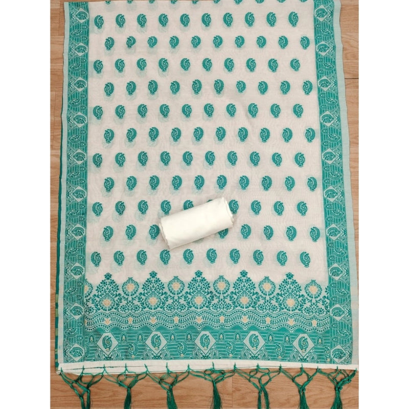 Mayawye Women's Banarasi Silk Printed Unstitched Salwar Suit Material With Dupatta (Teal, 3Mtrs)