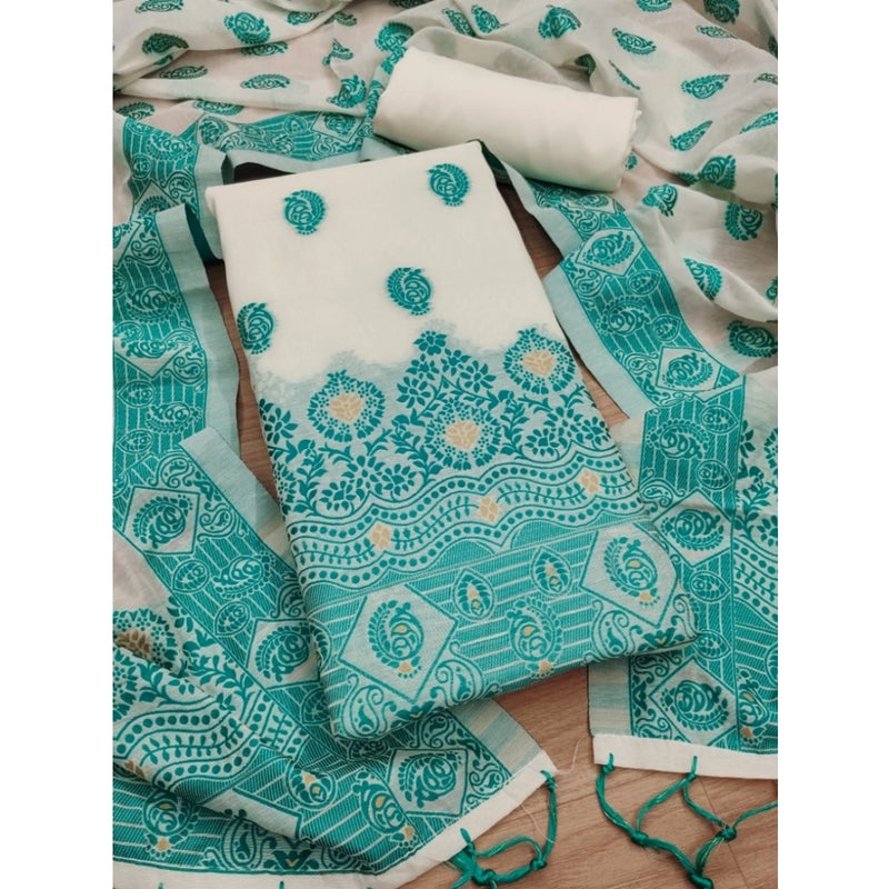 Mayawye Women's Banarasi Silk Printed Unstitched Salwar Suit Material With Dupatta (Teal, 3Mtrs)