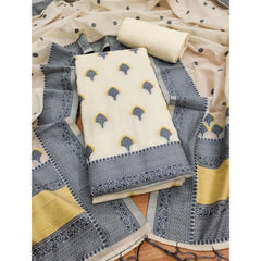 Mayawye Women's Banarasi Silk Printed Unstitched Salwar Suit Material With Dupatta (Grey, 3Mtrs)