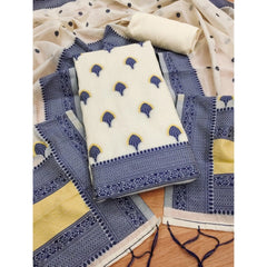 Mayawye Women's Banarasi Silk Printed Unstitched Salwar Suit Material With Dupatta (Navy Blue, 3Mtrs)