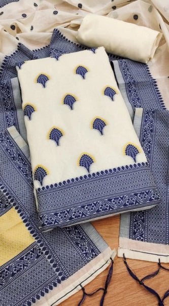 Mayawye Women's Banarasi Silk Printed Unstitched Salwar Suit Material With Dupatta (Navy Blue, 3Mtrs)