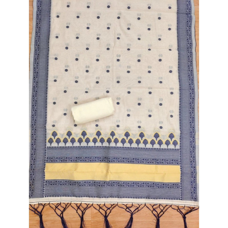 Mayawye Women's Banarasi Silk Printed Unstitched Salwar Suit Material With Dupatta (Navy Blue, 3Mtrs)