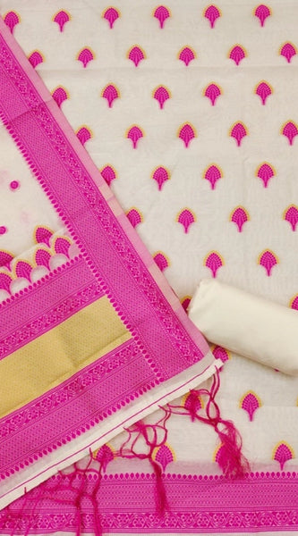 Mayawye Women's Banarasi Silk Printed Unstitched Salwar Suit Material With Dupatta (Pink, 3Mtrs)