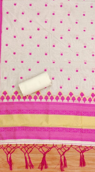 Mayawye Women's Banarasi Silk Printed Unstitched Salwar Suit Material With Dupatta (Pink, 3Mtrs)