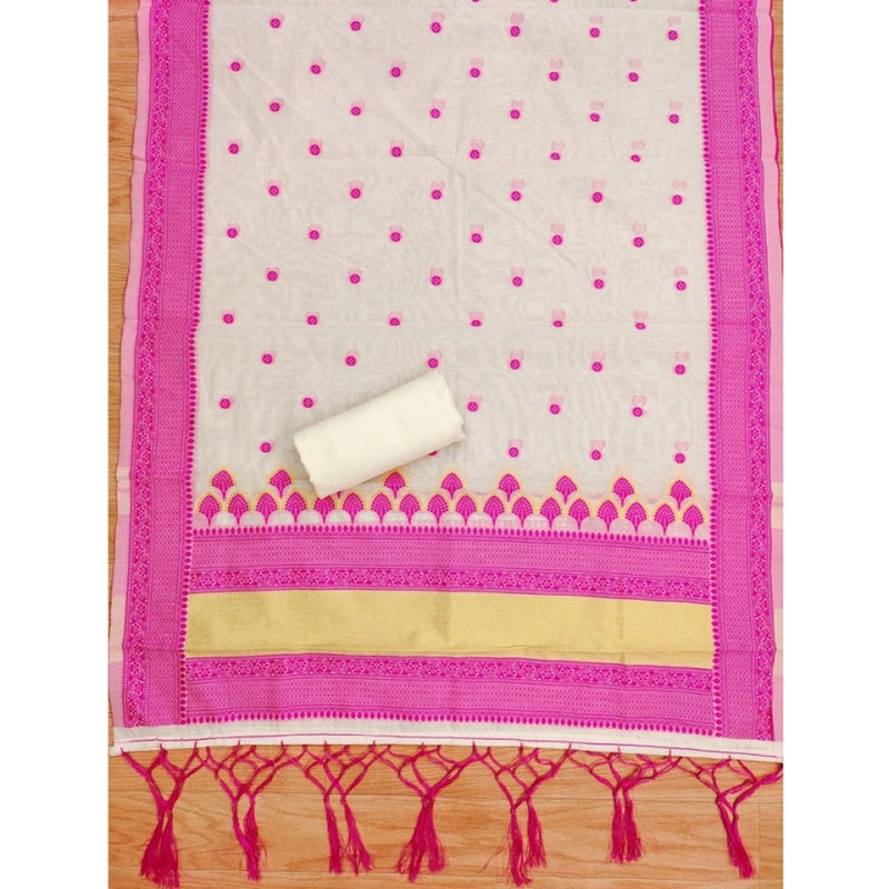 Mayawye Women's Banarasi Silk Printed Unstitched Salwar Suit Material With Dupatta (Pink, 3Mtrs)