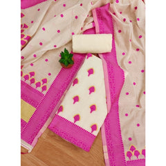 Mayawye Women's Banarasi Silk Printed Unstitched Salwar Suit Material With Dupatta (Pink, 3Mtrs)