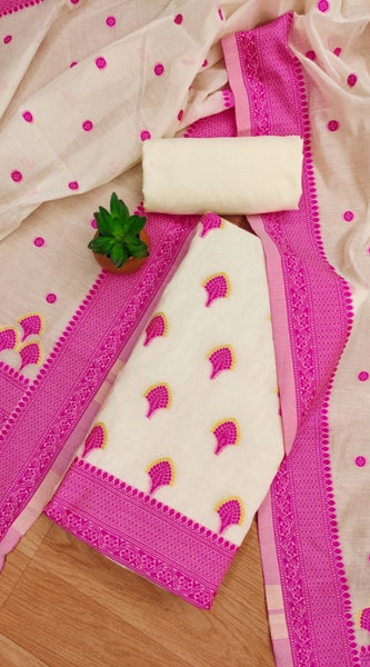 Mayawye Women's Banarasi Silk Printed Unstitched Salwar Suit Material With Dupatta (Pink, 3Mtrs)