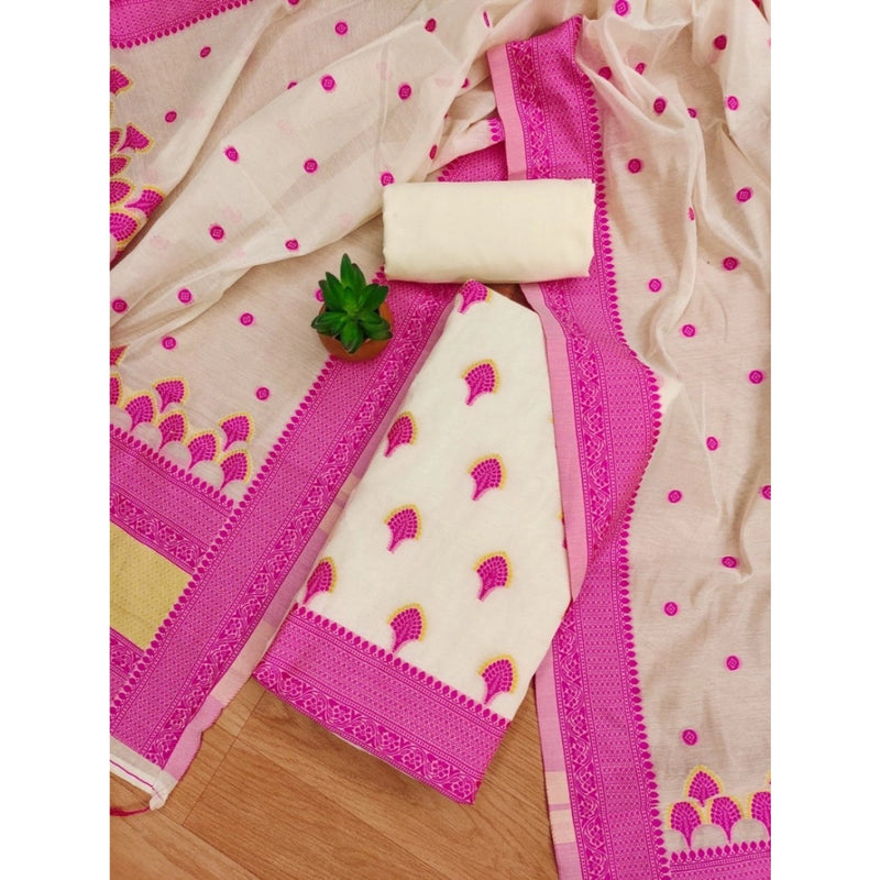 Mayawye Women's Banarasi Silk Printed Unstitched Salwar Suit Material With Dupatta (Pink, 3Mtrs)
