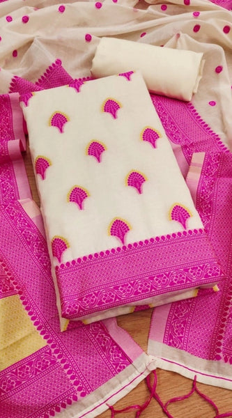 Mayawye Women's Banarasi Silk Printed Unstitched Salwar Suit Material With Dupatta (Pink, 3Mtrs)