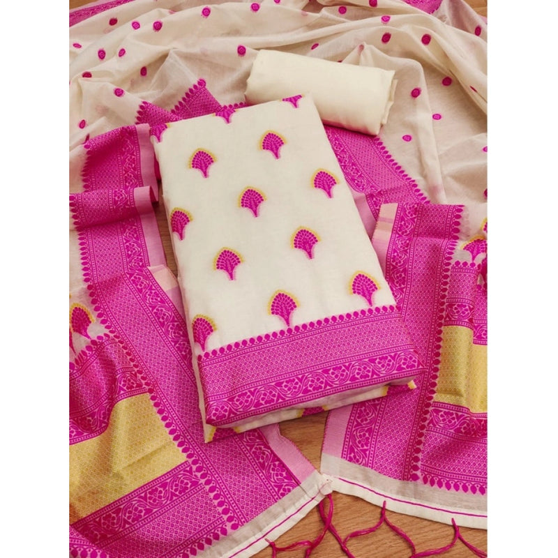 Mayawye Women's Banarasi Silk Printed Unstitched Salwar Suit Material With Dupatta (Pink, 3Mtrs)