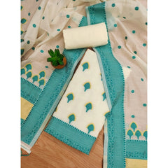 Mayawye Women's Banarasi Silk Printed Unstitched Salwar Suit Material With Dupatta (Teal, 3Mtrs)