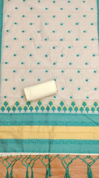 Mayawye Women's Banarasi Silk Printed Unstitched Salwar Suit Material With Dupatta (Teal, 3Mtrs)