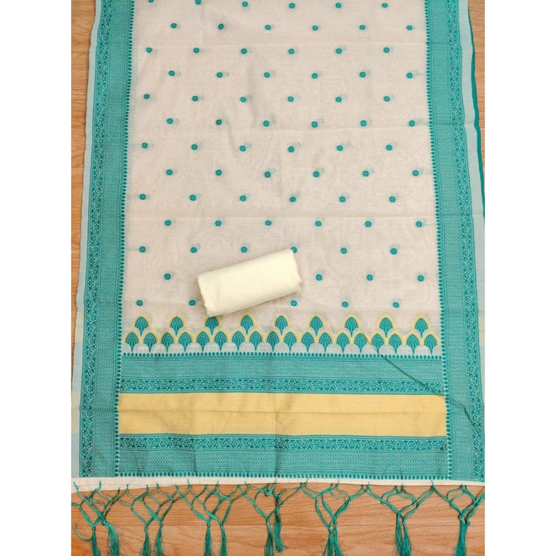 Mayawye Women's Banarasi Silk Printed Unstitched Salwar Suit Material With Dupatta (Teal, 3Mtrs)