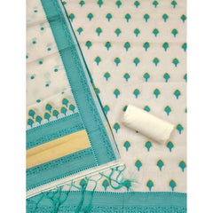 Mayawye Women's Banarasi Silk Printed Unstitched Salwar Suit Material With Dupatta (Teal, 3Mtrs)