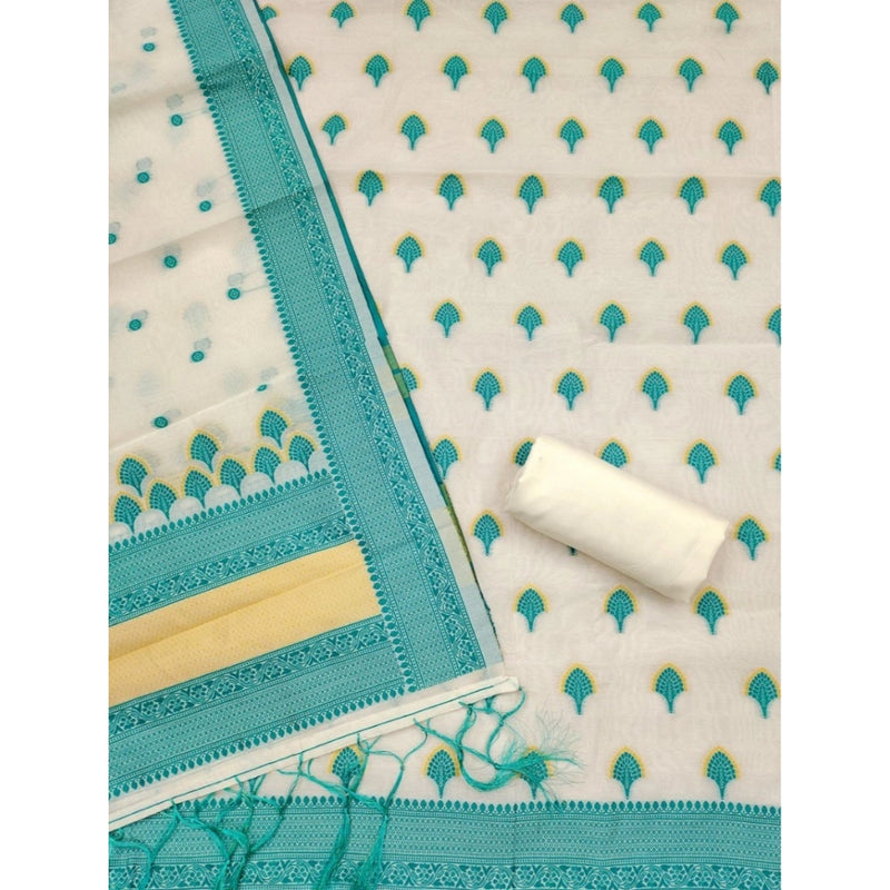 Mayawye Women's Banarasi Silk Printed Unstitched Salwar Suit Material With Dupatta (Teal, 3Mtrs)