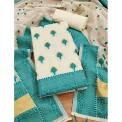 Mayawye Women's Banarasi Silk Printed Unstitched Salwar Suit Material With Dupatta (Teal, 3Mtrs)