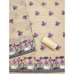 Mayawye Women's Banarasi Silk Printed Unstitched Salwar Suit Material With Dupatta (Cream, 3Mtrs)