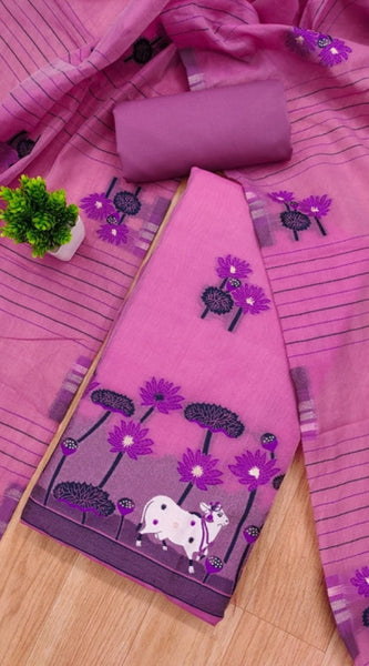 Mayawye Women's Banarasi Silk Printed Unstitched Salwar Suit Material With Dupatta (Pink, 3Mtrs)