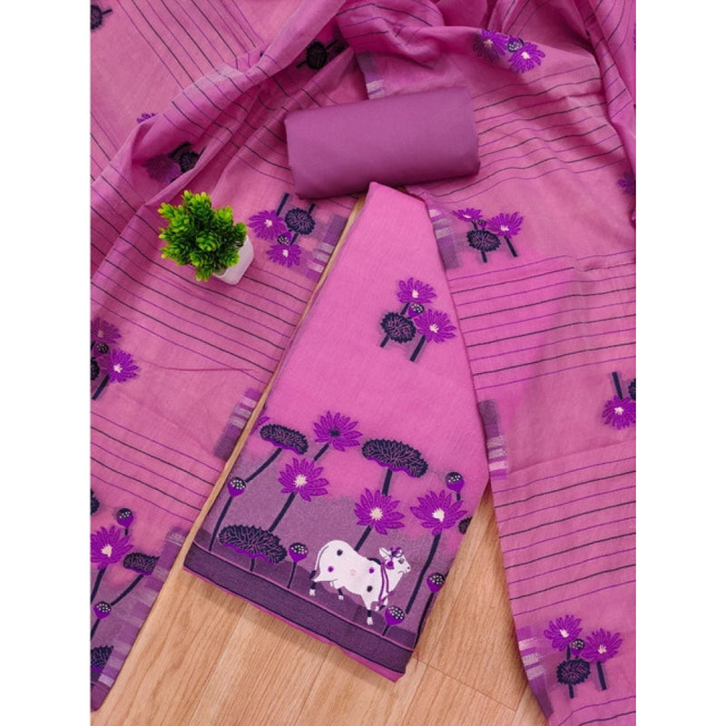 Mayawye Women's Banarasi Silk Printed Unstitched Salwar Suit Material With Dupatta (Pink, 3Mtrs)