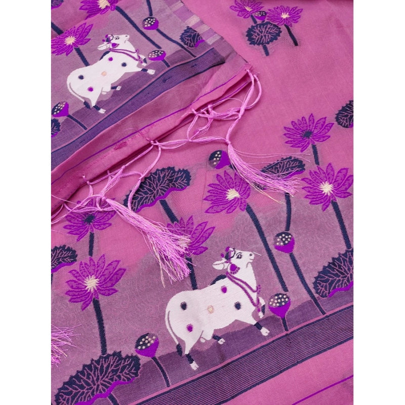 Mayawye Women's Banarasi Silk Printed Unstitched Salwar Suit Material With Dupatta (Pink, 3Mtrs)