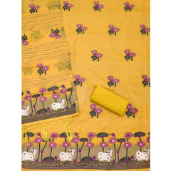 Mayawye Women's Banarasi Silk Printed Unstitched Salwar Suit Material With Dupatta (Yellow, 3Mtrs)