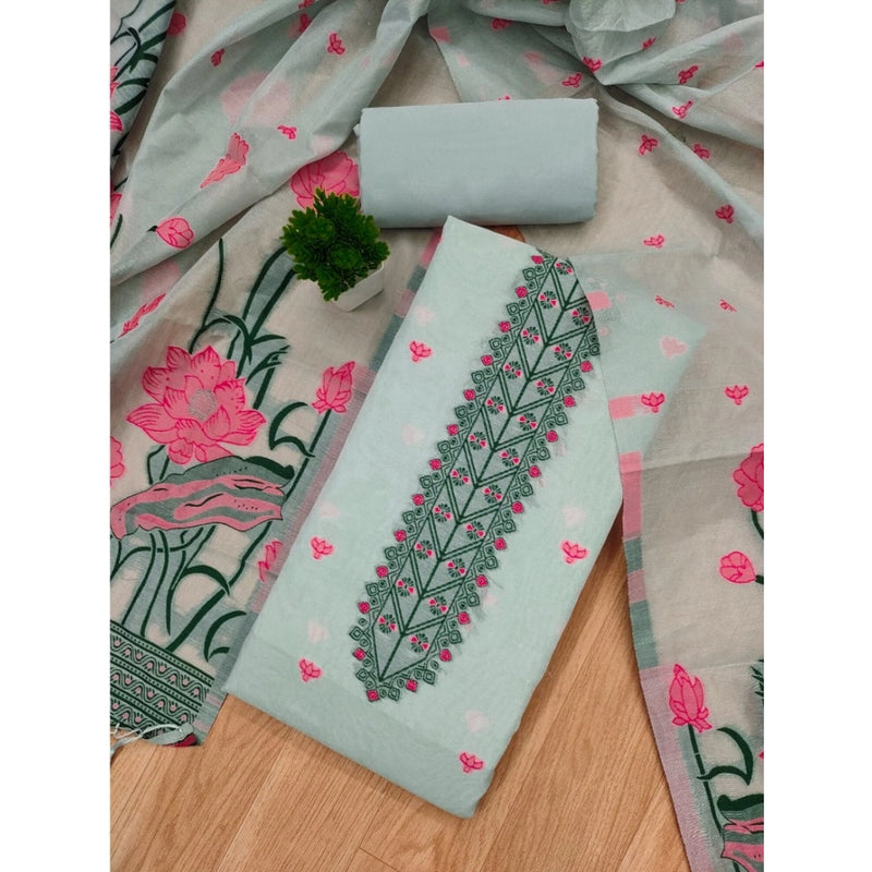 Mayawye Women's Banarasi Silk Printed Unstitched Salwar Suit Material With Dupatta (Grey, 3Mtrs)