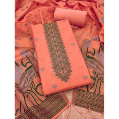 Mayawye Women's Banarasi Silk Printed Unstitched Salwar Suit Material With Dupatta (Peach, 3Mtrs)