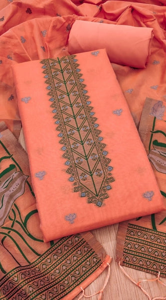Mayawye Women's Banarasi Silk Printed Unstitched Salwar Suit Material With Dupatta (Peach, 3Mtrs)