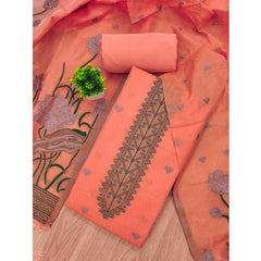 Mayawye Women's Banarasi Silk Printed Unstitched Salwar Suit Material With Dupatta (Peach, 3Mtrs)