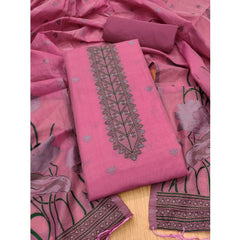 Mayawye Women's Banarasi Silk Printed Unstitched Salwar Suit Material With Dupatta (Pink, 3Mtrs)