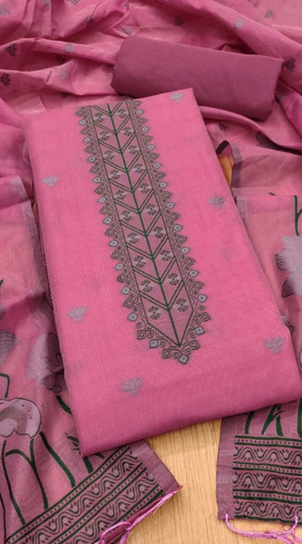 Mayawye Women's Banarasi Silk Printed Unstitched Salwar Suit Material With Dupatta (Pink, 3Mtrs)