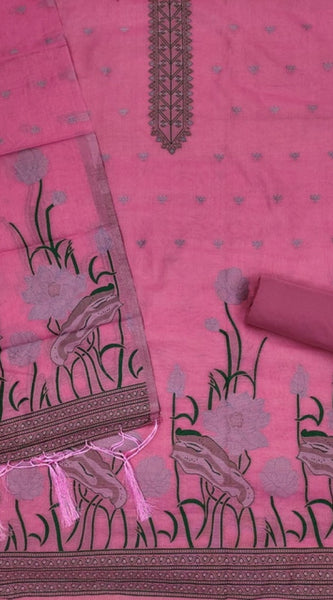 Mayawye Women's Banarasi Silk Printed Unstitched Salwar Suit Material With Dupatta (Pink, 3Mtrs)