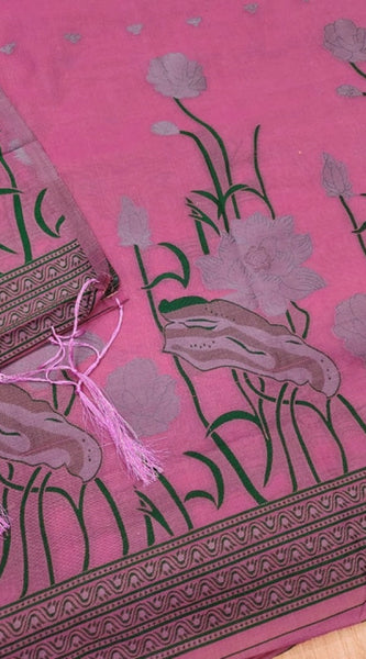 Mayawye Women's Banarasi Silk Printed Unstitched Salwar Suit Material With Dupatta (Pink, 3Mtrs)
