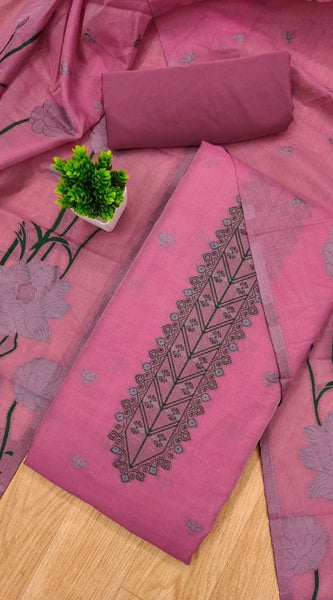 Mayawye Women's Banarasi Silk Printed Unstitched Salwar Suit Material With Dupatta (Pink, 3Mtrs)