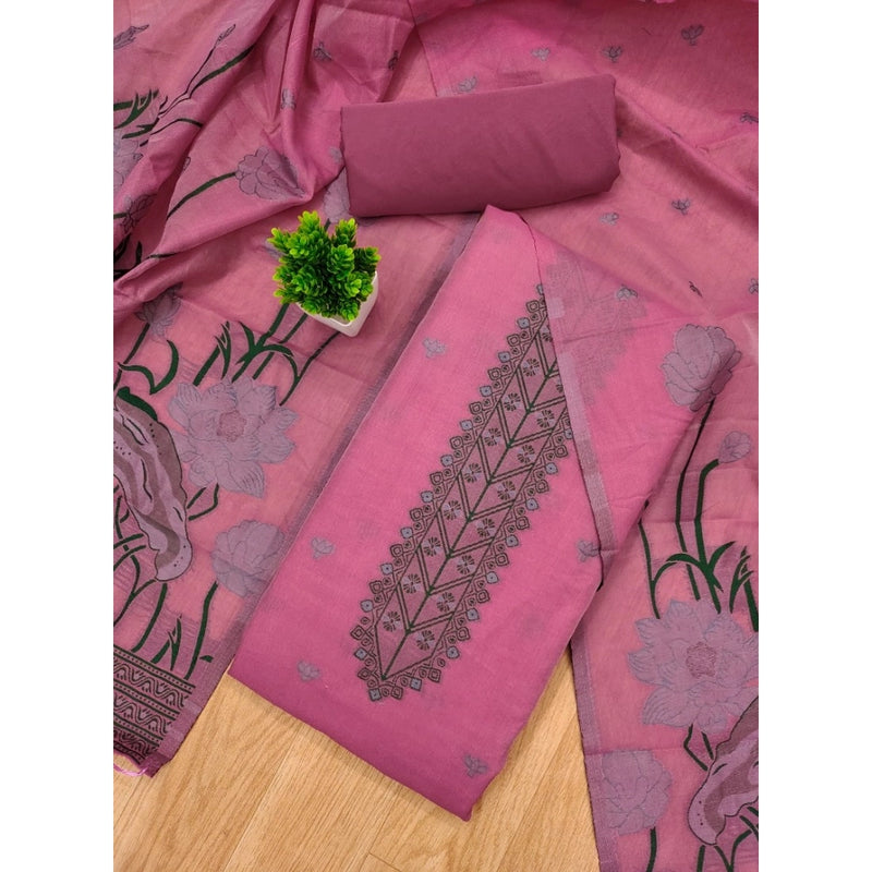 Mayawye Women's Banarasi Silk Printed Unstitched Salwar Suit Material With Dupatta (Pink, 3Mtrs)